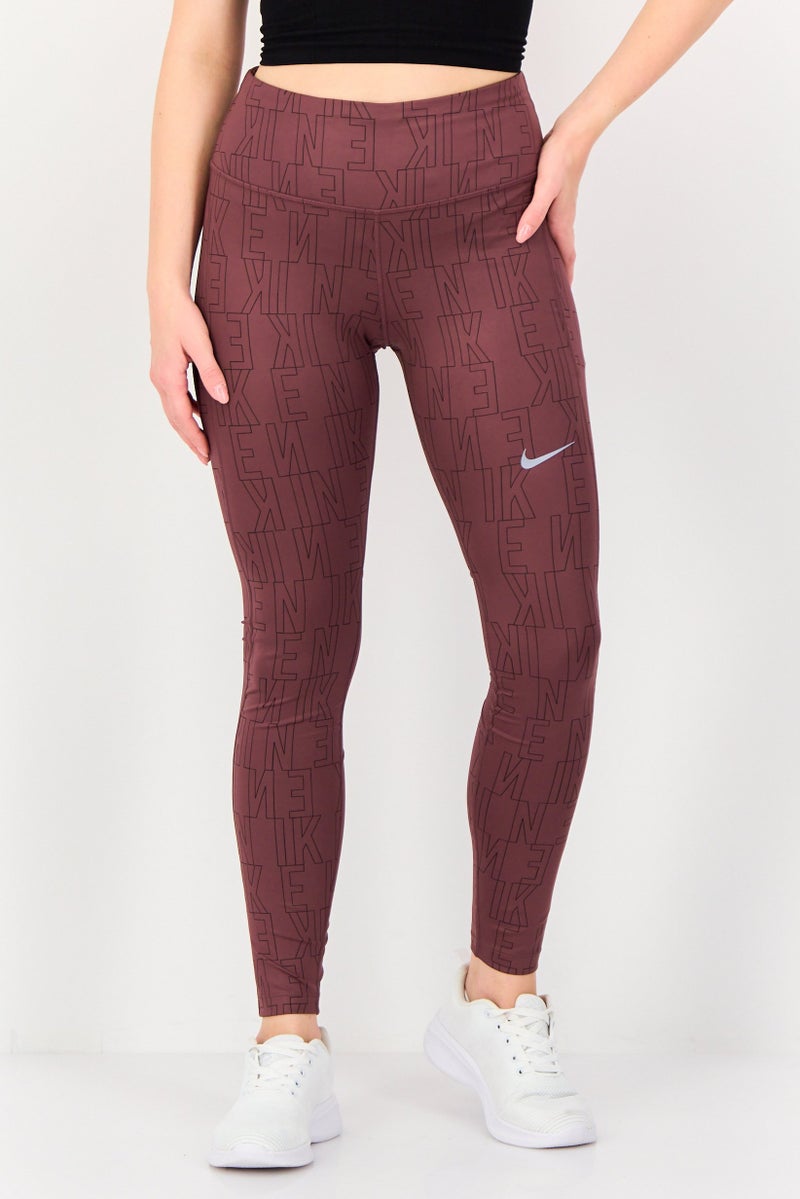 Nike Women Tight Fit Running Full Length Leggings, Maroon - Image 1