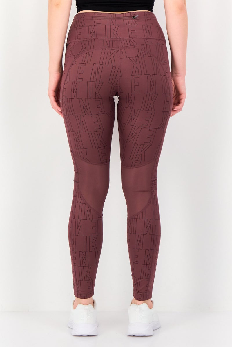 Nike Women Tight Fit Running Full Length Leggings, Maroon - Image 4