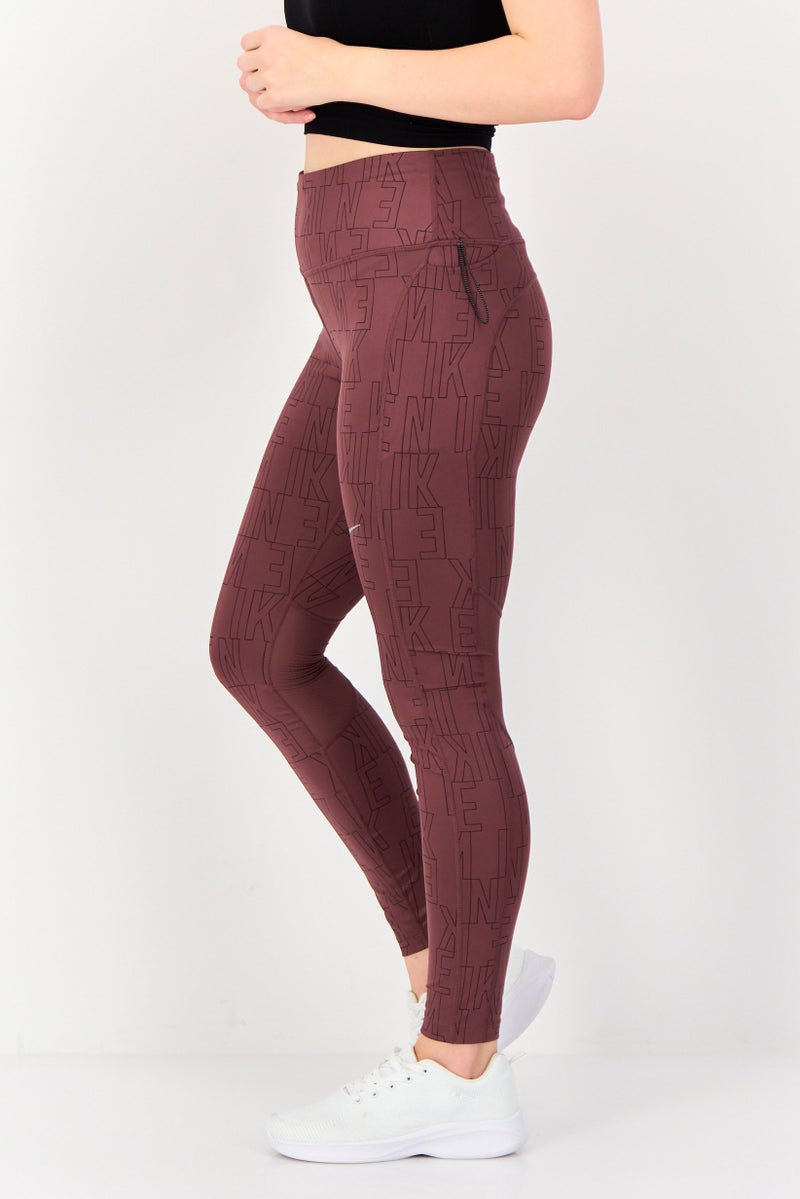 Nike Women Tight Fit Running Full Length Leggings, Maroon - Image 3