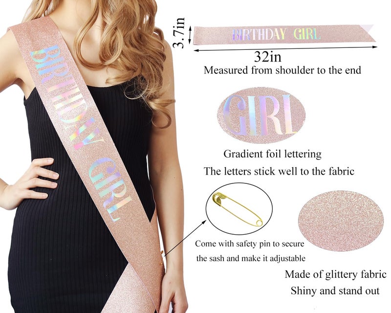 Docooniver 3 Pack Rose Gold Birthday Girl Sash and Rhinstone Headband Set for Women,Glittery Cake Topper,Happy Birthday Crown&Tiara,Accessories,Decorations.Gifts for Kids. - Image 5
