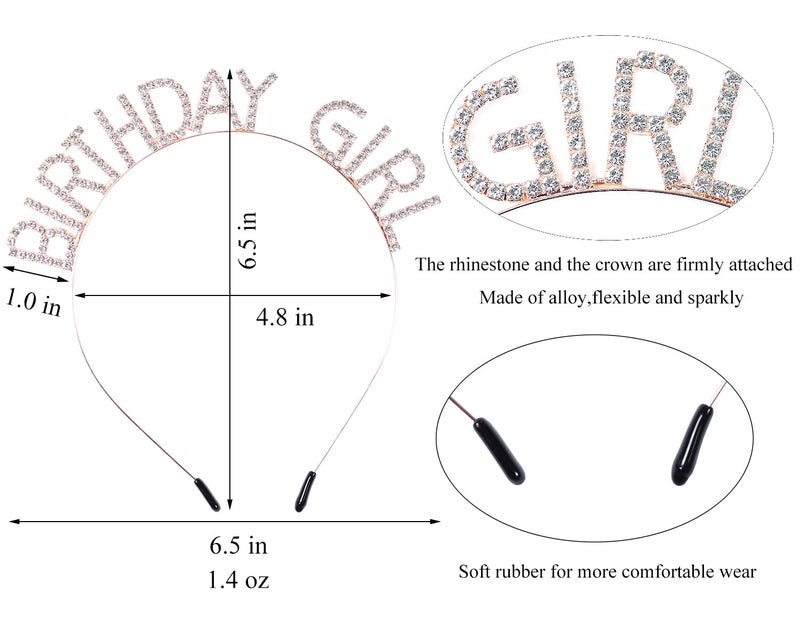 Docooniver 3 Pack Rose Gold Birthday Girl Sash and Rhinstone Headband Set for Women,Glittery Cake Topper,Happy Birthday Crown&Tiara,Accessories,Decorations.Gifts for Kids. - Image 4