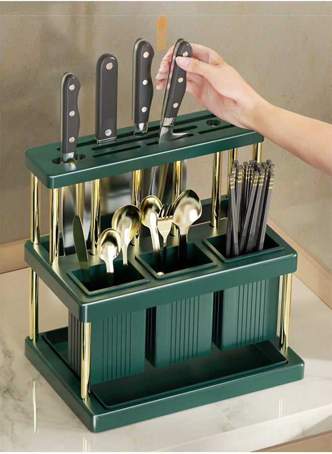 Kitchen Knives  Spoons  Chopsticks Storage Rack With Drain Tray