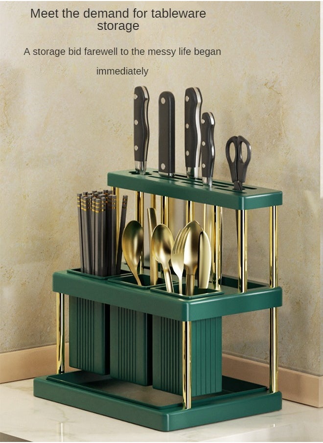 Kitchen Knives  Spoons  Chopsticks Storage Rack With Drain Tray