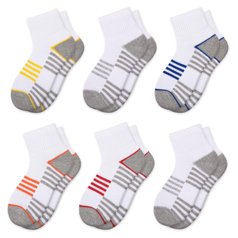 Comfoex Boys Athletic Quarter Socks - Ankle Sports Socks With Cushioned Sole - 6 Pairs, Sizes 4-6, 6-8, 8-10 Years Old, White 6 Pairs, 7-10 Years - Image 1