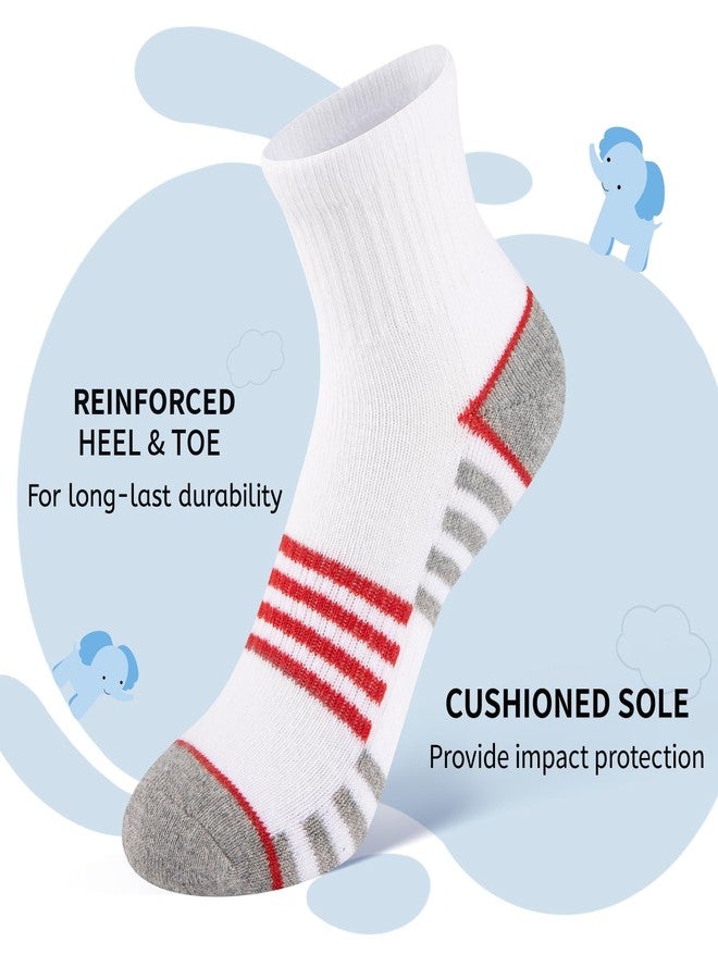 Comfoex Boys Athletic Quarter Socks - Ankle Sports Socks With Cushioned Sole - 6 Pairs, Sizes 4-6, 6-8, 8-10 Years Old, White 6 Pairs, 7-10 Years - Image 4