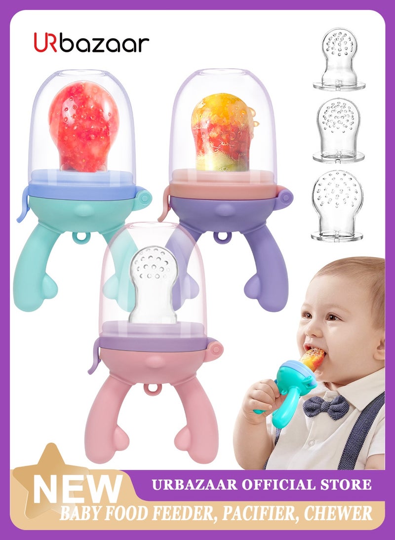 URbazaar 3 Pack Silicone Baby Fruit Food Feeder Pacifier with 3 Sizes Silicone Pouches, BPA Free Mesh Feeder for Infants  - Image 1