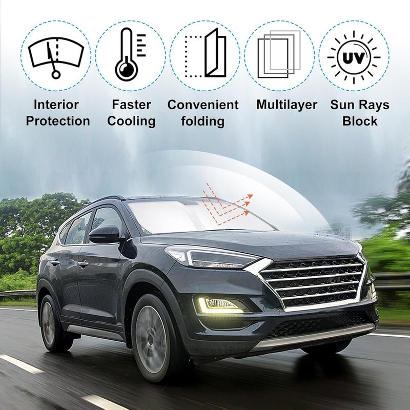 LHFLIVE Windshield Sun Shade Custom Fit for 2016-2021 Hyundai Tucson Accessories Foldable Sunshade Sun Blocker Protect Car from Sun Rays & Heat Damage Keep Car Cooler - Image 2