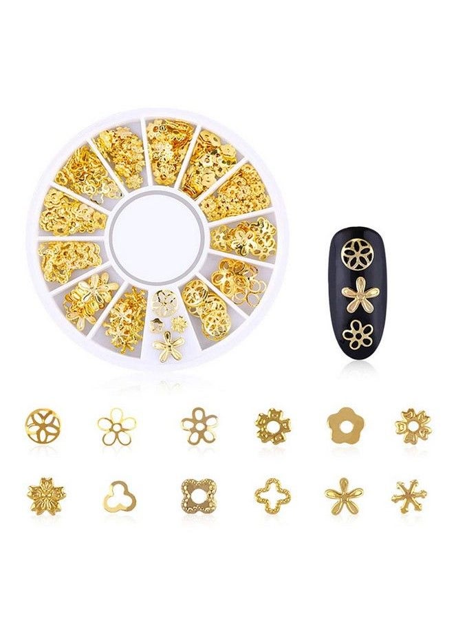 DANNEASY - 3D Nail Charms Metal Nail Art Studs Gold Nail Jewels Silver Hollow Star Moon Shell Flower Manicure Decoration Salon With 1Pc Curved Tweezers Wax Pen (6 Wheels) - Image 1