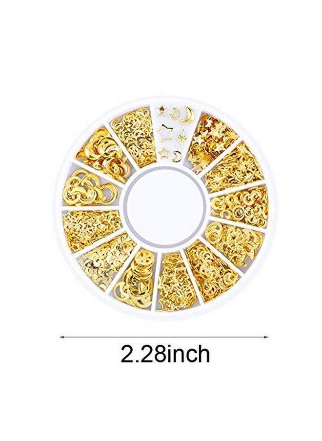 DANNEASY - 3D Nail Charms Metal Nail Art Studs Gold Nail Jewels Silver Hollow Star Moon Shell Flower Manicure Decoration Salon With 1Pc Curved Tweezers Wax Pen (6 Wheels) - Image 1
