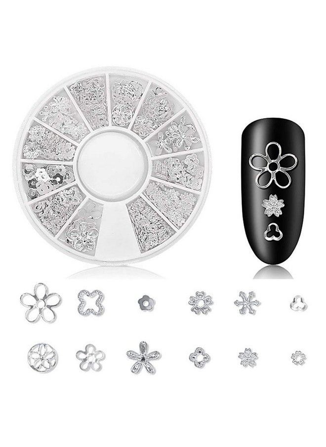 DANNEASY - 3D Nail Charms Metal Nail Art Studs Gold Nail Jewels Silver Hollow Star Moon Shell Flower Manicure Decoration Salon With 1Pc Curved Tweezers Wax Pen (6 Wheels) - Image 1