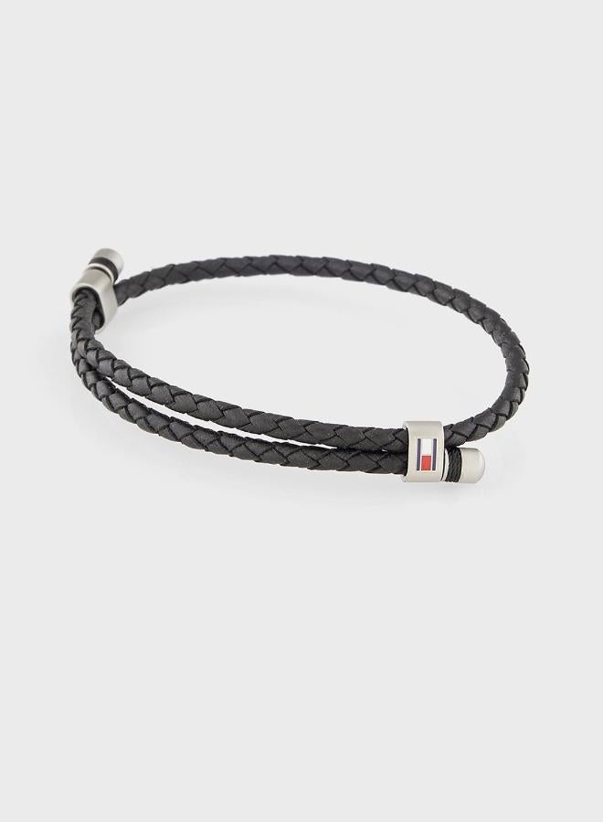 TOMMY HILFIGER Mens Bracelet With Double-Wrap Braided Black Leather - 2790224 - Image 1