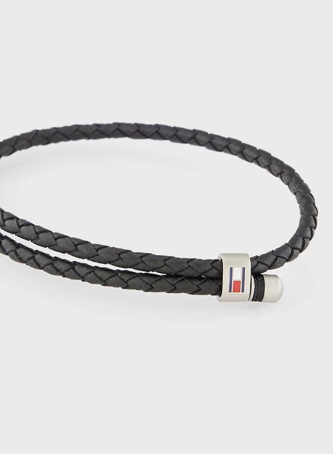 TOMMY HILFIGER Mens Bracelet With Double-Wrap Braided Black Leather - 2790224 - Image 2