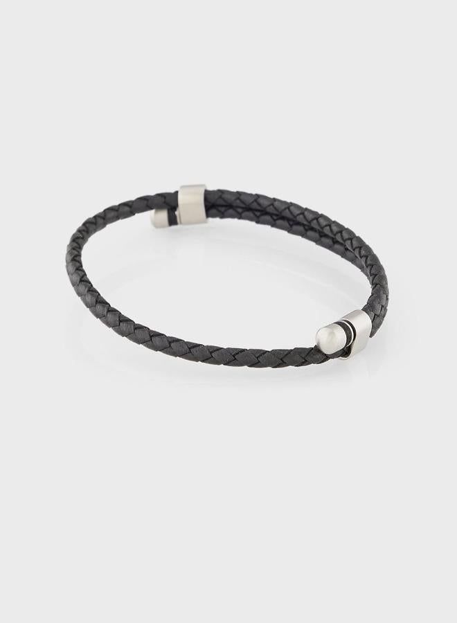 TOMMY HILFIGER Mens Bracelet With Double-Wrap Braided Black Leather - 2790224 - Image 3
