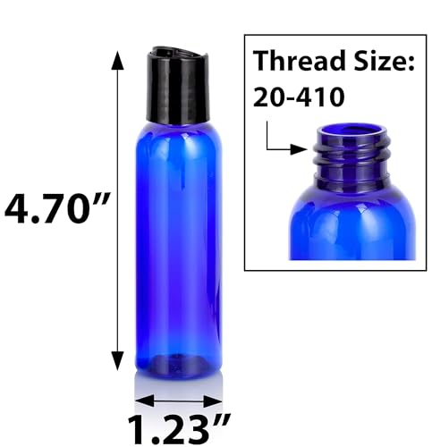JUVITUS (24 Pack) 2 oz Cobalt Blue Boston Round PET Bottles with Black Disc Cap Dispenser - Image 2