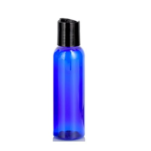 JUVITUS (24 Pack) 2 oz Cobalt Blue Boston Round PET Bottles with Black Disc Cap Dispenser - Image 1
