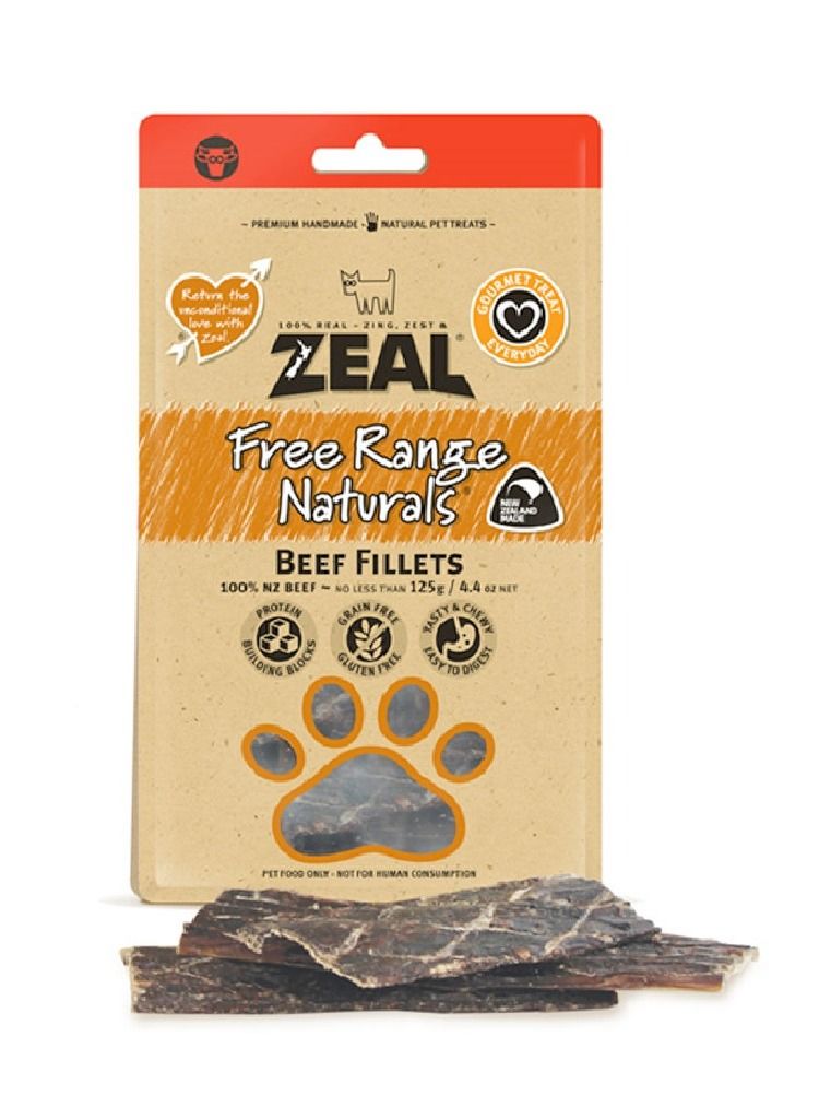 zeal Free Range Naturals Dried Beef Fillets Dog Treats 125g