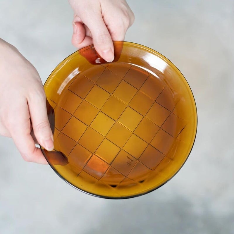 HMM X Akame  Woven Plate  63 Inch Recycled Glass Plate for Salad  Dessert Small Round Vintage Style Dish with Artisanal Basket Weave Design SGS Certified  Amber - Image 3