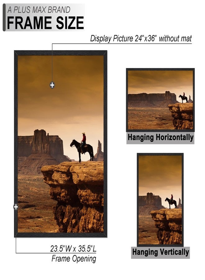 A PLUS MAX 24x36 Picture Frame, Black Engineered Wood Frame for 24 x 36 Inch Picture Poster Photo, Light Weight 24 by 36 Frame with Wood-grain for Wall - 1 Pack/Black/24 x36 - Image 4