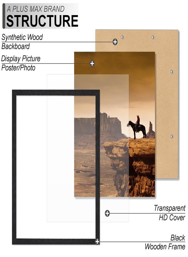 A PLUS MAX 24x36 Picture Frame, Black Engineered Wood Frame for 24 x 36 Inch Picture Poster Photo, Light Weight 24 by 36 Frame with Wood-grain for Wall - 1 Pack/Black/24 x36 - Image 3