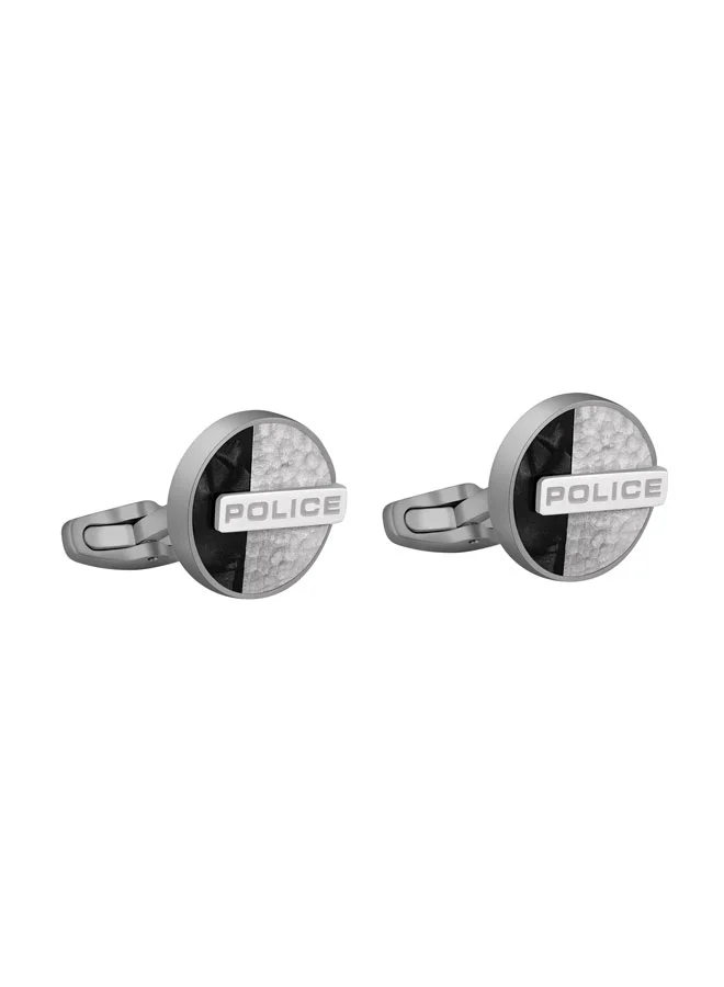 بوليس Shadow Gunmetal-Black Stainless Steel Round Cufflinks for Men