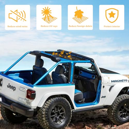 RERPRO Sunshade for 2018-2023 Jeep Wrangler JL JLU 2 Door 4 Door Front Mesh Sun Shade JL Sunshade Bikini Soft Top Roof Cover Net Accessories, Blocks UV, Wind, Noise, Black - Image 4