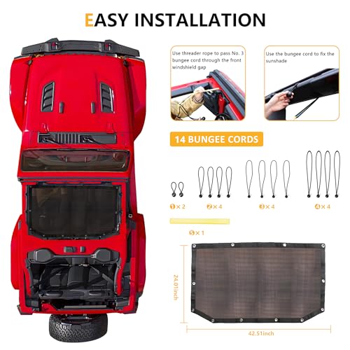 RERPRO Sunshade for 2018-2023 Jeep Wrangler JL JLU 2 Door 4 Door Front Mesh Sun Shade JL Sunshade Bikini Soft Top Roof Cover Net Accessories, Blocks UV, Wind, Noise, Black - Image 2