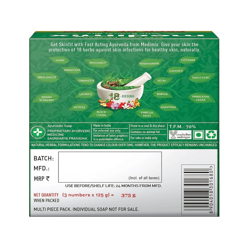 Medimix Medimix Ayurvedic Classic 18 Herbs Bathing Soap 125g Combo Pack of 6  Natural Oils For Healthy  Protected Skin  Shop Herbal  Natural  Parabenfree  Sulphatefree  100 Vegan - Image 3