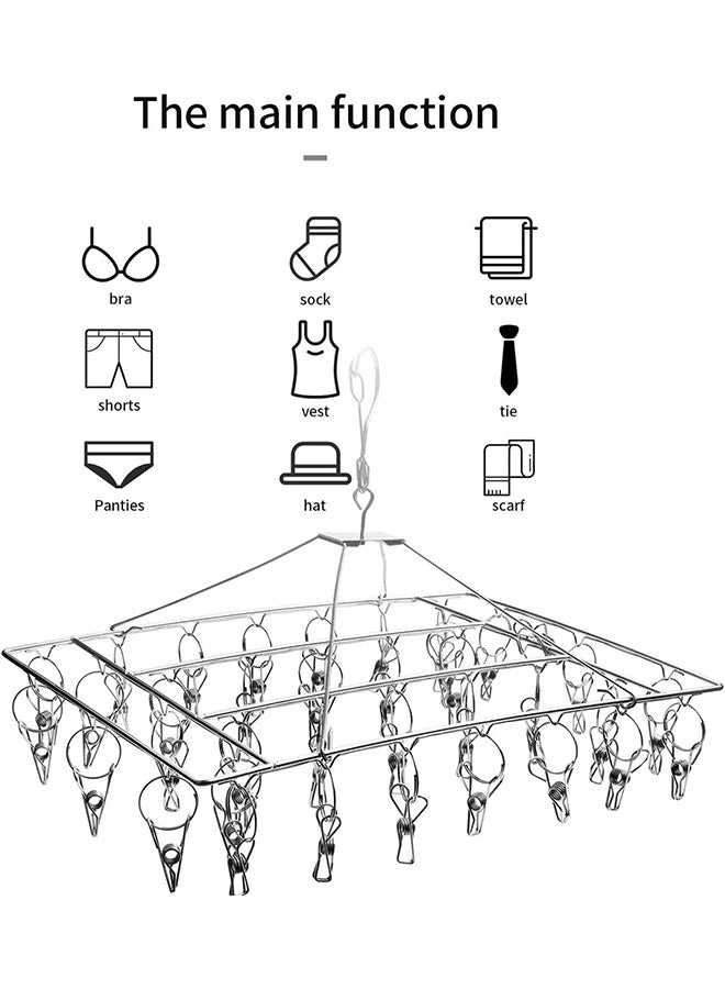Hihonor Drying Rack with 40 Clips,Stainless Steel Drying Rack,Foldable Clothes Rack,Windproof Hooks,For Drying Socks/Towels/Baby Clothes - Image 3