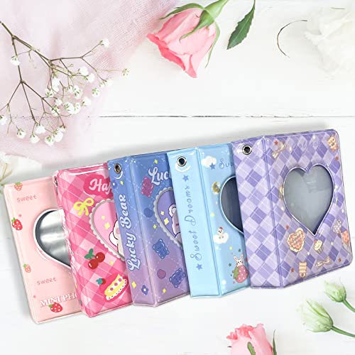 YAHUIPEIUS 3 Inch Mini Photo Album, Heart Hollow Card Binder Photo Card Holder with Pendant 40 Pockets (purple plaid) - Image 5