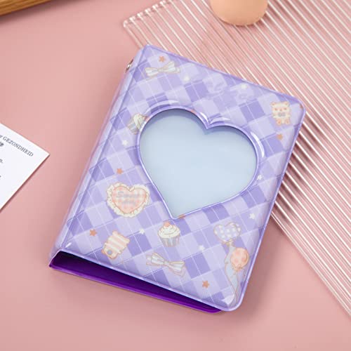 YAHUIPEIUS 3 Inch Mini Photo Album, Heart Hollow Card Binder Photo Card Holder with Pendant 40 Pockets (purple plaid) - Image 4