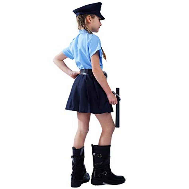 PGOND Police Officer Girls Uniform Party Costume For Dress-Up Cotton Blend Fabric Blue and Black Design Adjustable Fit Perfect for Halloween, Birthday, or Themed Parties - Image 4