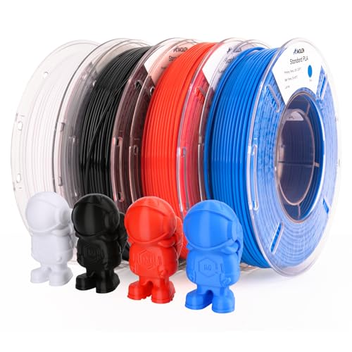 AMOLEN PLA 3D Printing Filament Bundle 1.75mm, Black White Red Blue 250g X 4 Spools Pack 3D Printier Filament, 1KG/2.2 lb in Total, Compatible with Most FDM Printer and 3D Pen - Image 1