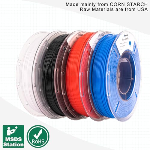AMOLEN PLA 3D Printing Filament Bundle 1.75mm, Black White Red Blue 250g X 4 Spools Pack 3D Printier Filament, 1KG/2.2 lb in Total, Compatible with Most FDM Printer and 3D Pen - Image 3