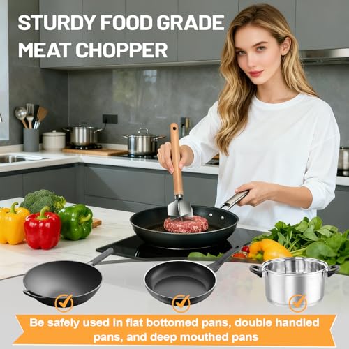 WLKSTS 11 inch Stainless Steel Meat masher with 6 Blades, Metal Potato Masher, Ground Beef chopper tool, Suitable For Making Ground meat, Mashed potatoes, Jam and more（one pack) - Image 5