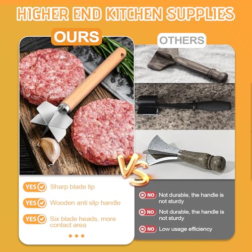 WLKSTS 11 inch Stainless Steel Meat masher with 6 Blades, Metal Potato Masher, Ground Beef chopper tool, Suitable For Making Ground meat, Mashed potatoes, Jam and more（one pack) - Image 4