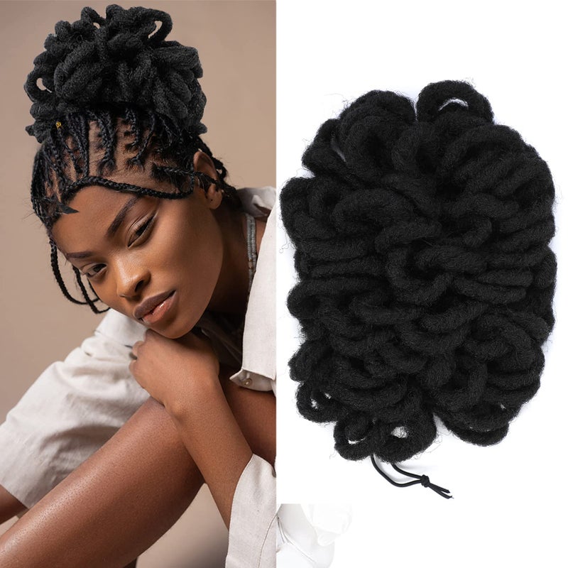 Abellee Loc Buns For Black Women 8Inch Loc Petal Bun Afro High Puff Drawstring Ponytail Faux Locs Hair Bun Pony Tail Hairpieces Clip In Hair Extentions for Black Women (DC1B) - Image 1