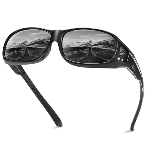 DUCO Polarized Wraparound Fitover Glasses Wear Over Sunglasses for Men Women UV Protection Sun Glasses 8954 (Black Frame Gray Lens) - Image 1