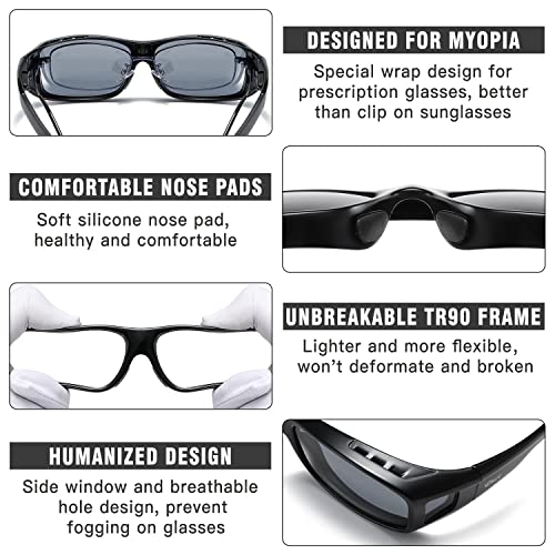 DUCO Polarized Wraparound Fitover Glasses Wear Over Sunglasses for Men Women UV Protection Sun Glasses 8954 (Black Frame Gray Lens) - Image 5