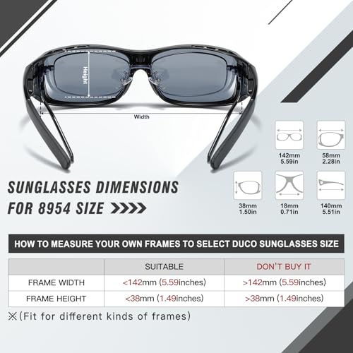 DUCO Polarized Wraparound Fitover Glasses Wear Over Sunglasses for Men Women UV Protection Sun Glasses 8954 (Black Frame Gray Lens) - Image 4