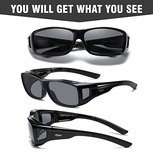 DUCO Polarized Wraparound Fitover Glasses Wear Over Sunglasses for Men Women UV Protection Sun Glasses 8954 (Black Frame Gray Lens) - Image 3