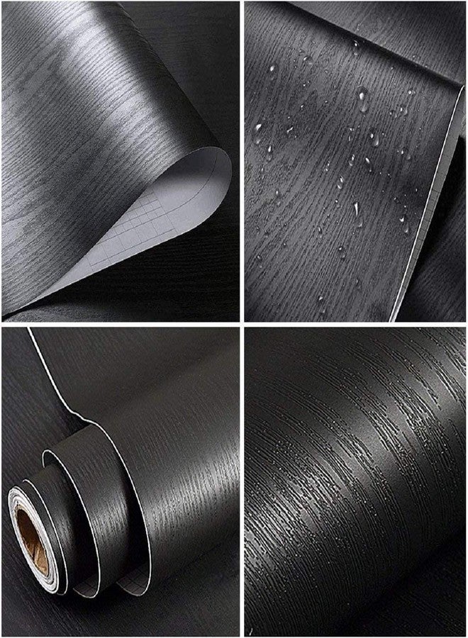 practicalWs Black Wood Wallpaper Peel and Stick 17.7 in x 236.2 in Wood Wallpaper Self Adhesive Shelf Liner Covering for Kitchen Countertop Sticker Cabinets Drawer Furniture Wall Door Vinyl Wrap PVC - Image 2