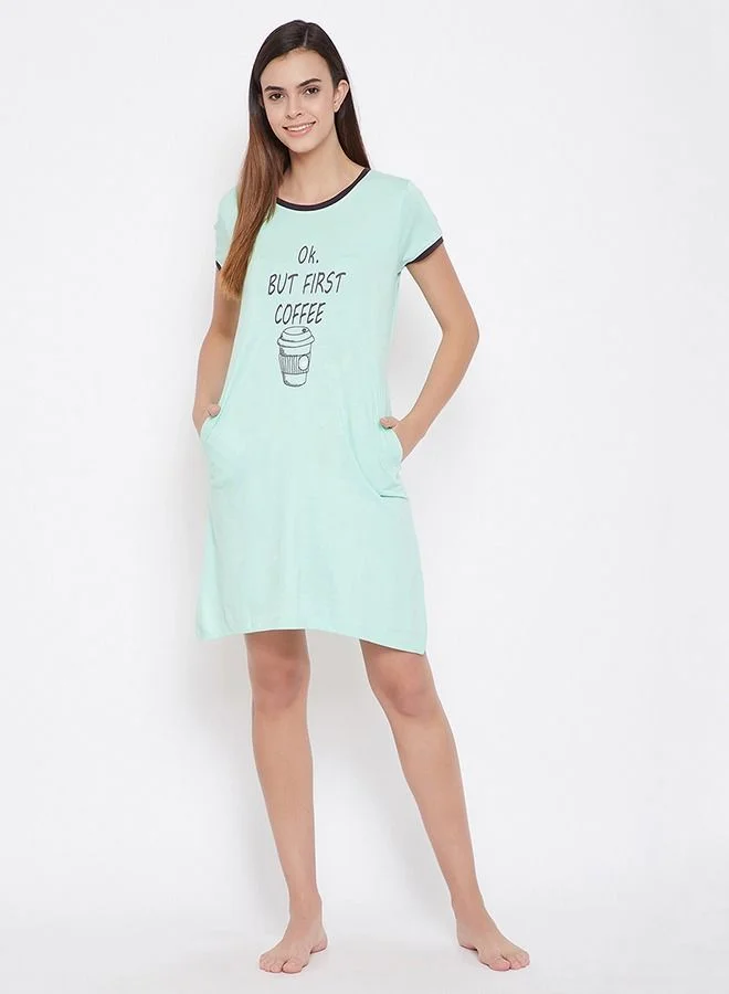 كلوفيا Clovia Text Print Short Nightdress in Mint Green - 100% Cotton