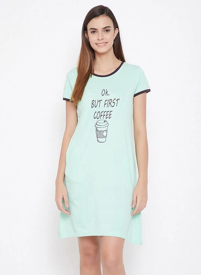 كلوفيا Clovia Text Print Short Nightdress in Mint Green - 100% Cotton