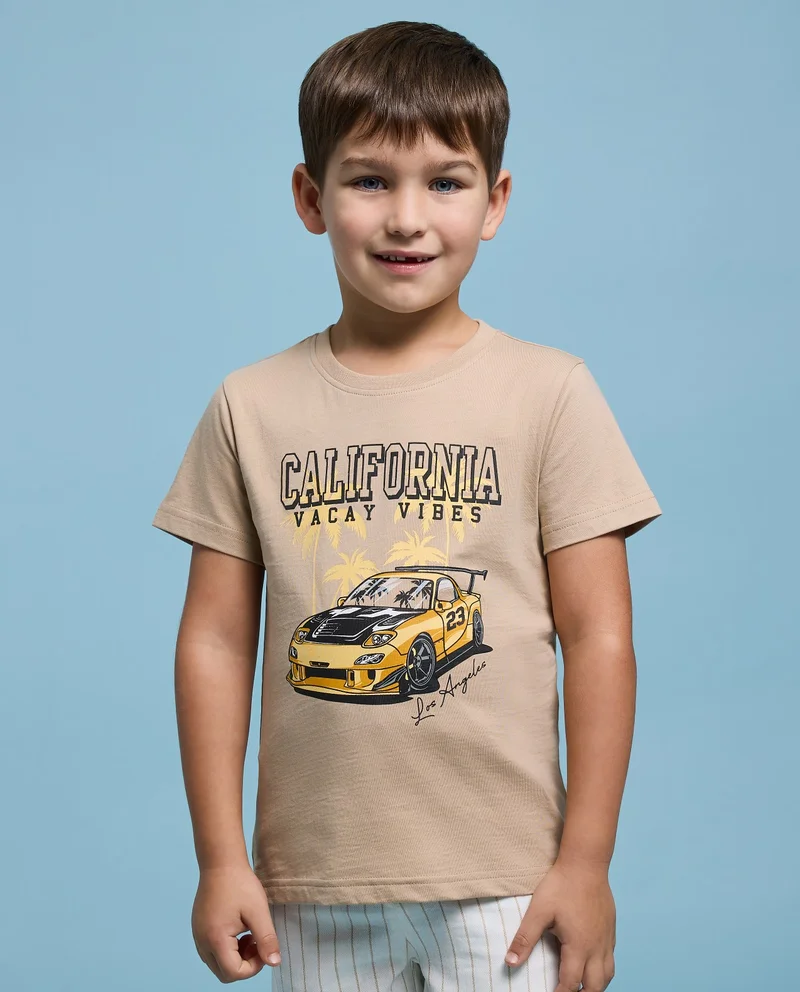 R&B Graphic Print T-Shirt with Crew Neck and Short Sleeves