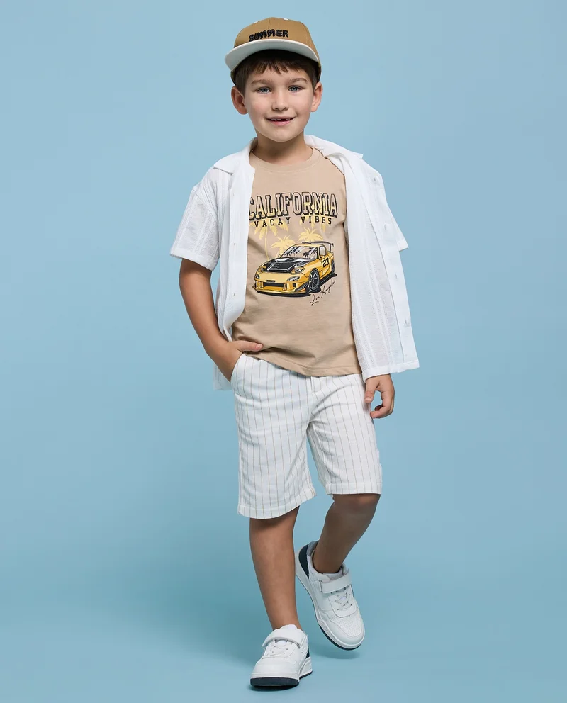 R&B Graphic Print T-Shirt with Crew Neck and Short Sleeves