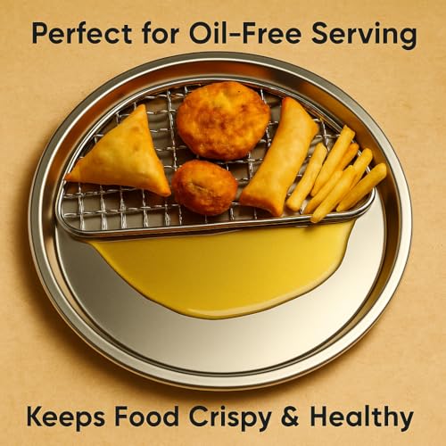 Snevad Stainless Steel Oil Free Cooking Plate Set of 2 with Half Grill Drip Tray Multipurpose Healthy Bakeware Pan for Oven Air Fryer BBQ Perfect Tray for Vegetables Snacks Fries Samosa Party Serving - Image 3