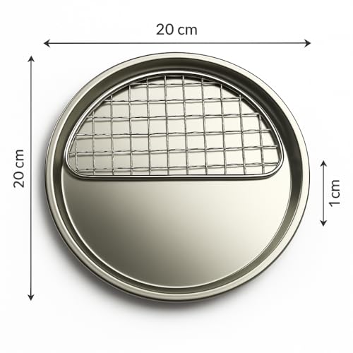 Snevad Stainless Steel Oil Free Cooking Plate Set of 2 with Half Grill Drip Tray Multipurpose Healthy Bakeware Pan for Oven Air Fryer BBQ Perfect Tray for Vegetables Snacks Fries Samosa Party Serving - Image 2