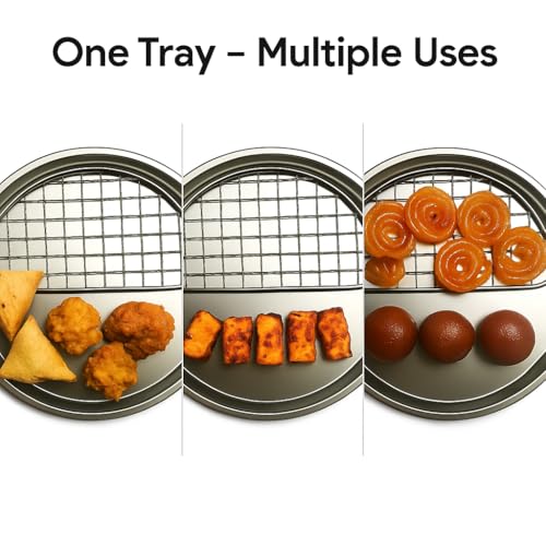 Snevad Stainless Steel Oil Free Cooking Plate Set of 2 with Half Grill Drip Tray Multipurpose Healthy Bakeware Pan for Oven Air Fryer BBQ Perfect Tray for Vegetables Snacks Fries Samosa Party Serving - Image 5