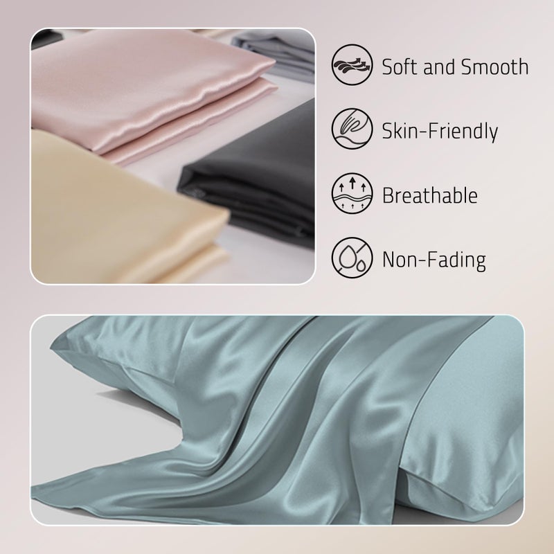 Gabire Gabire Mulberry Silk Pillowcases Set of 2  Both Sides Real Silk Pillowcase for Hair and Skin Prevent Acne Pillowcase Organic Silk Pillowcase 2 Pack with Hidden Zipper  Haze Blue  Standard (20""?26"") - Image 2