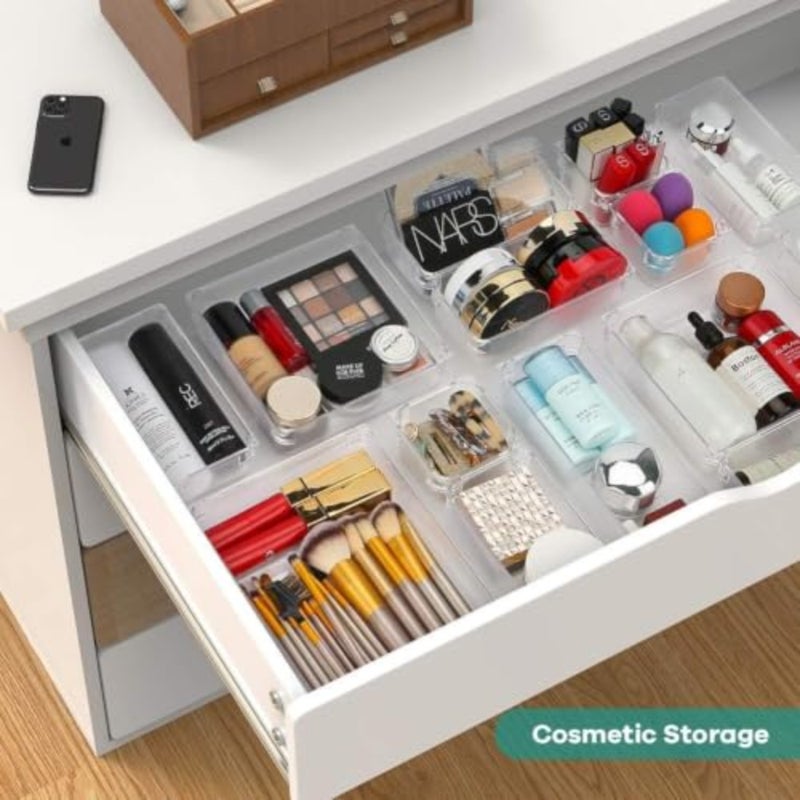 Clear Drawer Organizer Set 25 Pieces in 4 Sizes Durable plastic, easy to clean, stackable, multi-use, combinable into multiple shapes, for kitchen, bathroom and office - Image 5